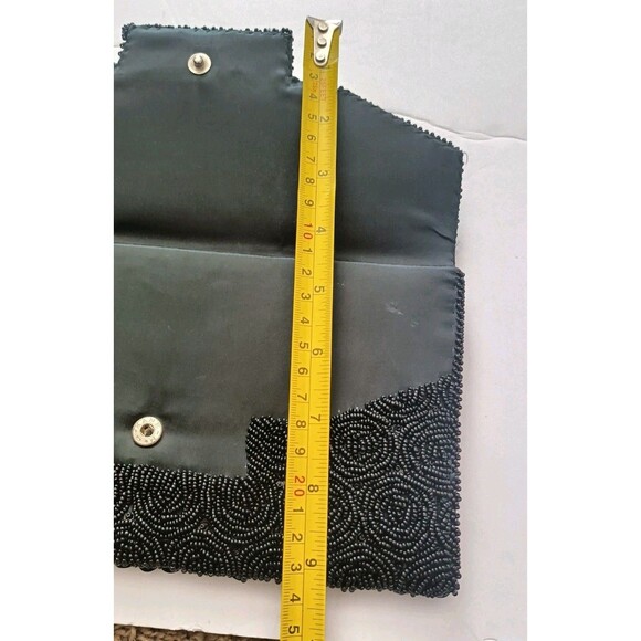 Vintage Seed Bead Sequins Clutch Bag Black Handmade Sparkly Rose Bead Pattern - Picture 6 of 10